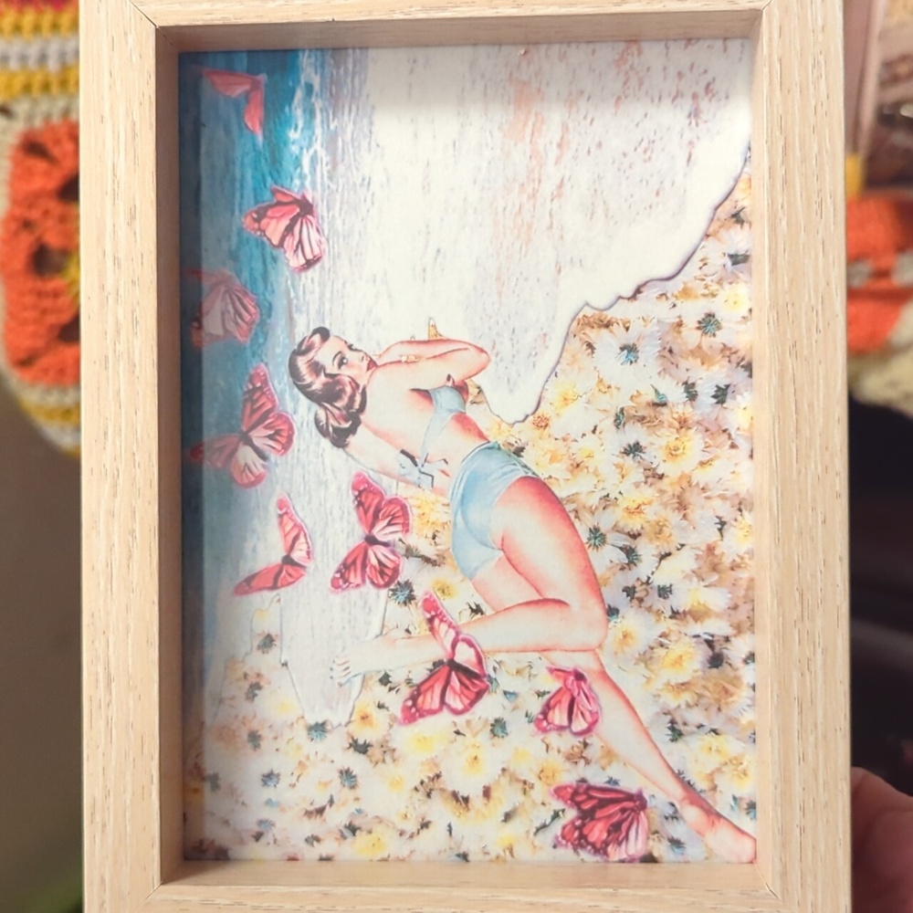 Beach Pin up Girl on Daisy Beach original collage art